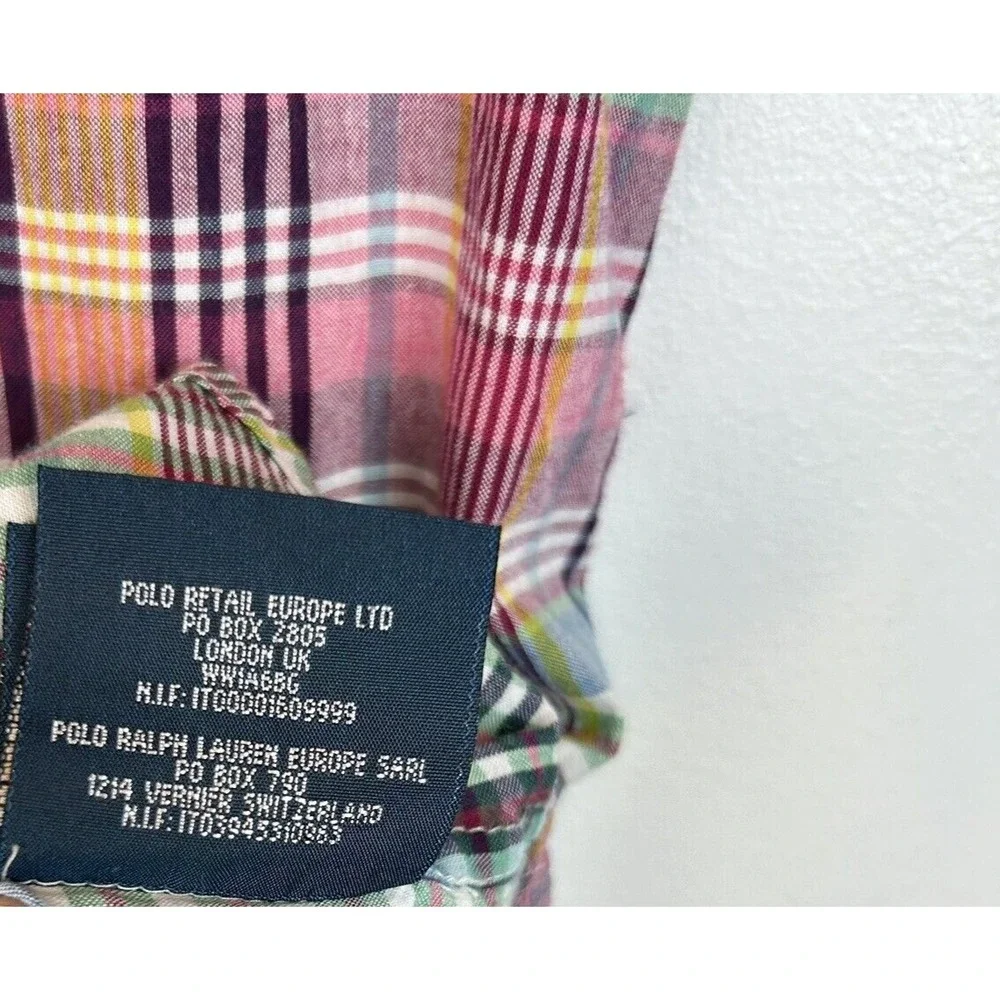 Ralph Lauren Shirt Boys L Madras Plaid Button Down Preppy Cotton Shirt Sleeve